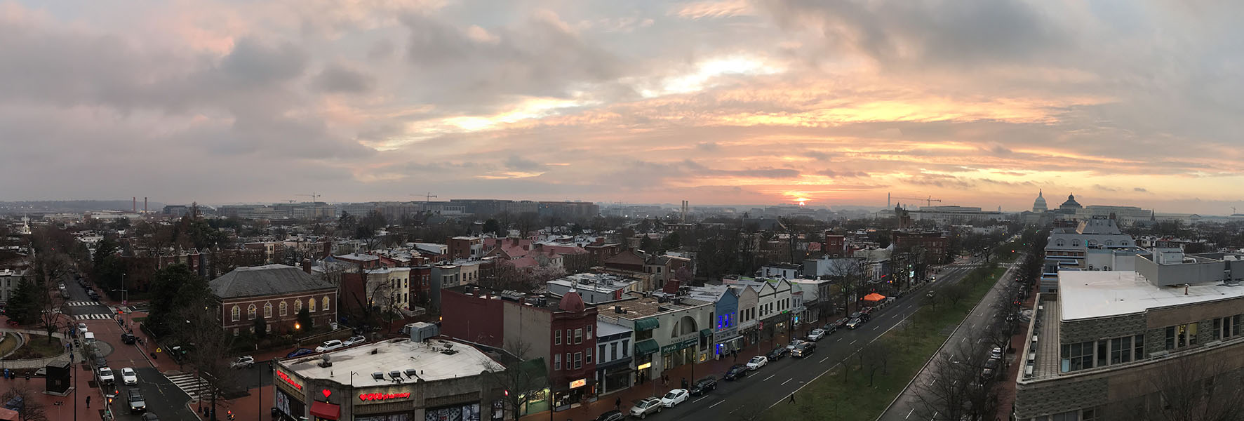 Wide Photo Panorama of Washington DC at Sunset.